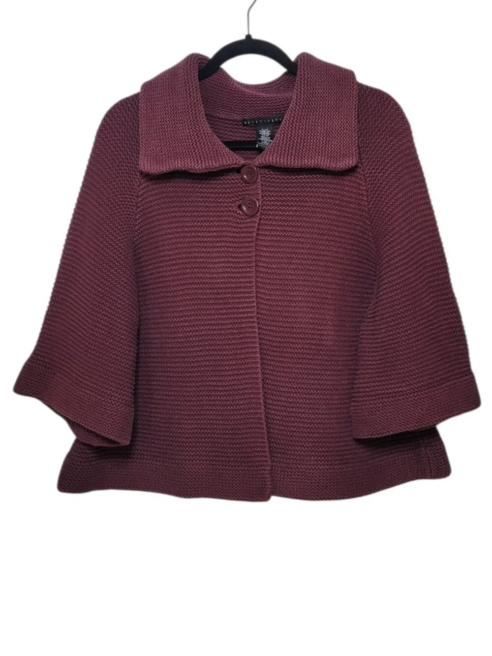 Apostrophe Burgundy Textured Knit Swing Cardigan Sweater 3/4 Sleeve XL Y2K